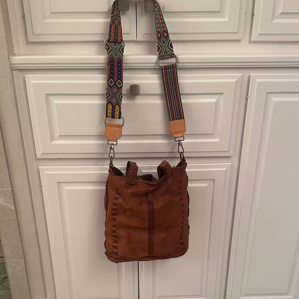 Sundance Brown Crossbody Bag with Colorful Strap